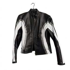Black Silver White Women's Leather Jacket Y2K NWOT